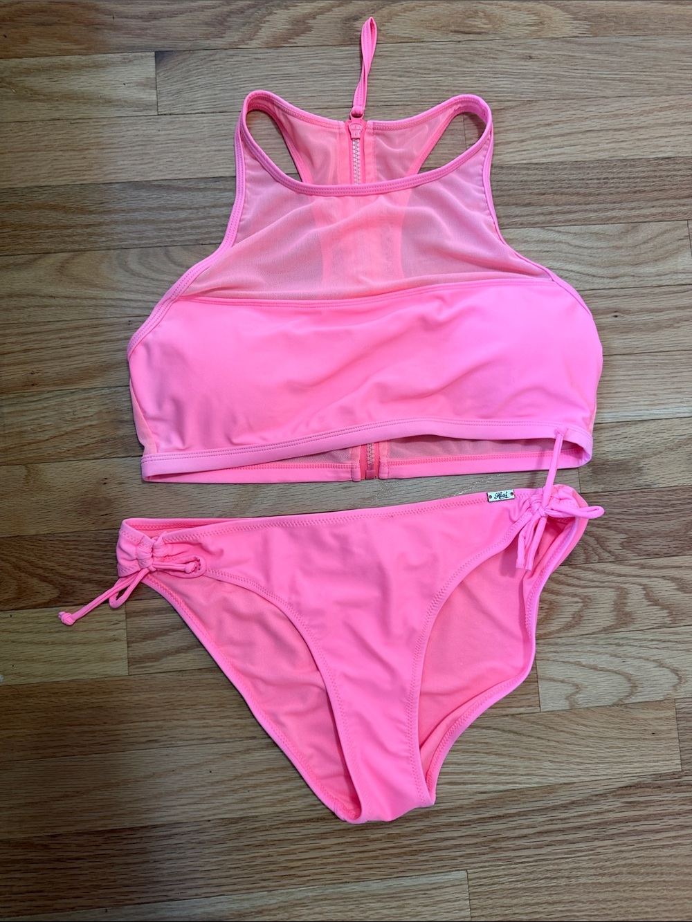 Girls' Neon Pink High-Neck Bikini Set